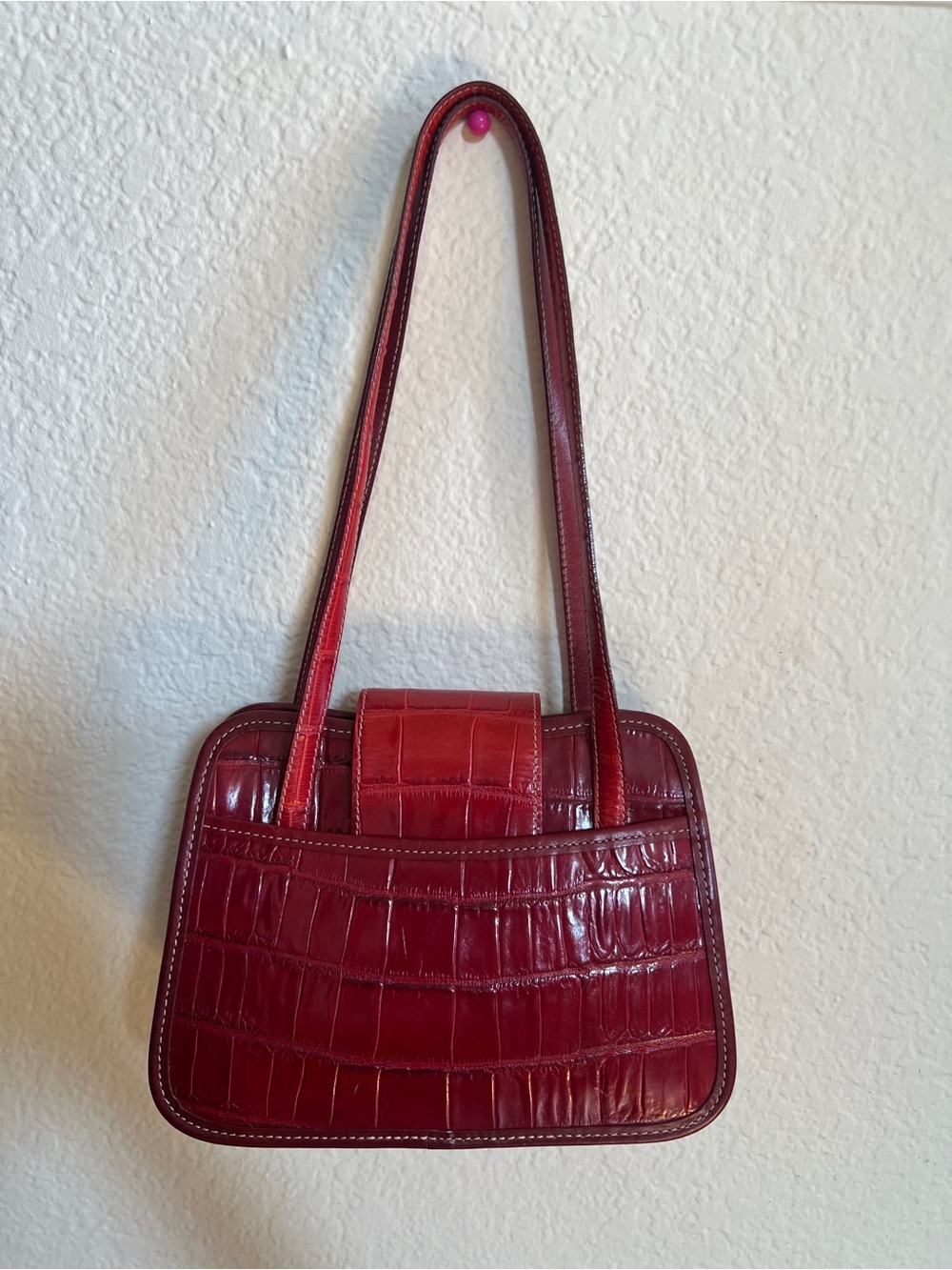 Brighton Greta Red Croc Embossed Leather Shoulder Bag | Silver Heart Hardware - Picture 4 of 9